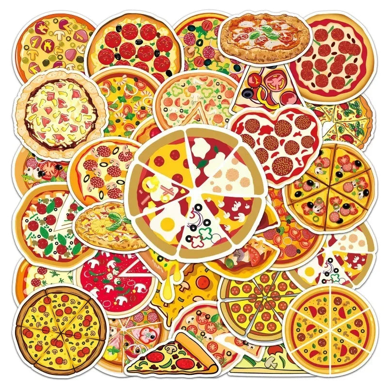 10/50Pcs Colorful Pizza Cartoon Food Personalized Children's Decoration Water Cup Luggage Phone Case Suitcase Waterproof Sticker (ONLINE ORDER ONLY)