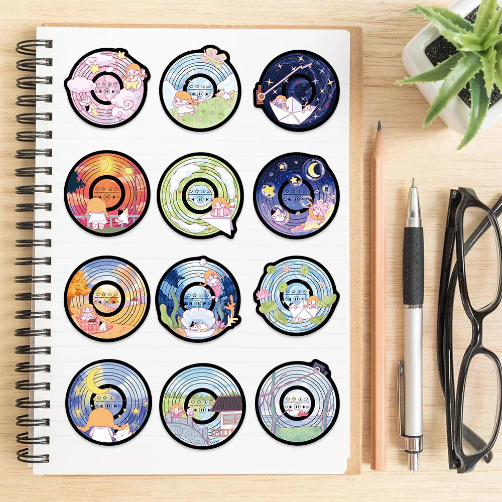 10/30/50PCS Funny Disc CD Stickers Cartoon DIY Toys Decals For Skateboard Guitar Fridge Notebook Car Phone Graffiti Kids Sticker (ONLINE ORDER ONLY)