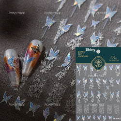 Chic Butterfly Flower Lily Lilium Narcissus Line Beautiful Blue Pearl Self Adhesive Nail Art Stickers Decorations Manicure Decal (Online Order Only)