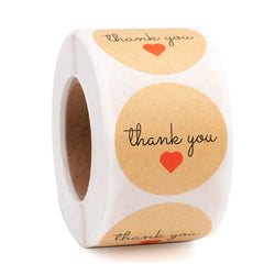 500pcs/roll Round Brown labels Thank You Kraft Stickers 1 inch Wedding Pretty Gift Envelope Sealing Label Stickers Stationery (ONLINE ORDER ONLY)