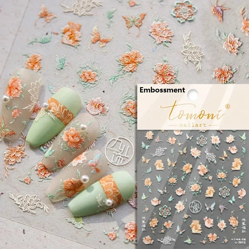 Red Azalea Rose Peony Crane Warbler Bird Fish Lily Chicken Rabbit Lobster Flower Retro Chinese Nail Art Sticker Decoration Decal (Online Order Only)