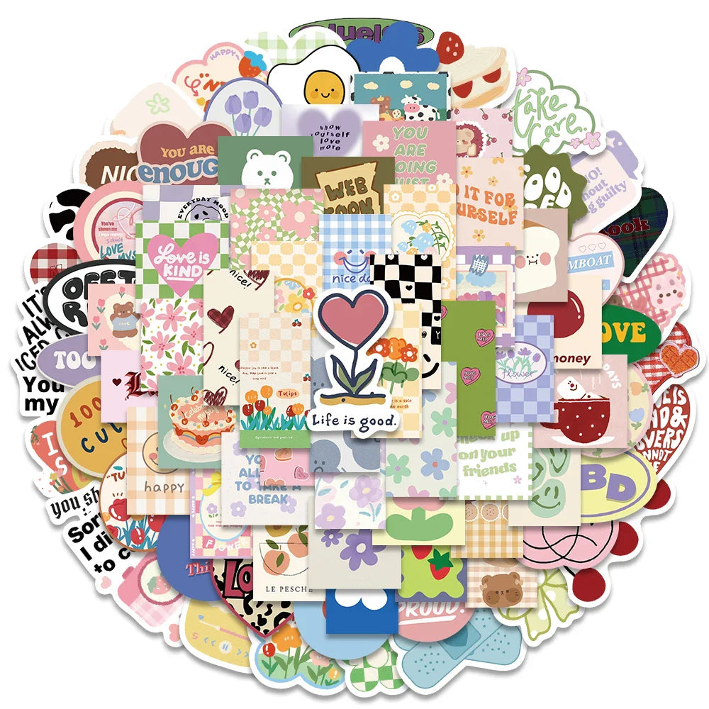 90pcs Mini Size Kawaii Cartoon Flowers Girls Stickers For Laptop Water Bottle Luggage Notebook Waterproof Graffiti Decals (ONLINE ORDER ONLY)