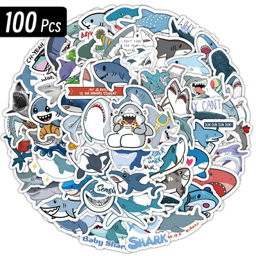 10/100p Sharks Ocean Fish Kawaii Stickers Toys Cute Cartoon Decals For Kids DIY Laptop Scrapbook Stationery Fridge Funny Sticker (ONLINE ORDER ONLY)