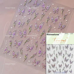 Colourful Butterfly Rose Flower Tulip Daisy Moth Orchid Narcissus 3D Self Adhesive Nail Art Decorations Stickers Manicure Decals (ONLINE ORDER ONLY)