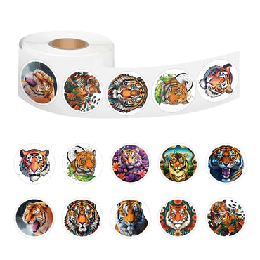 100-500pcs Round Tiger Animals Stickers Reward Label Thank You Stickers Tag Gift Sealing Label Decoration Stationery  Sticker (Online Order Only)