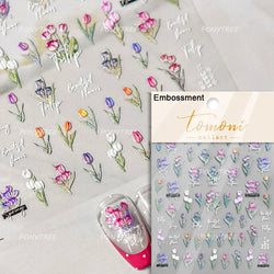 Retro Border Colourful Pink Purple Tulip Flower Bouquet Garden Fragrant 5D Soft Relief Adhesive Nail Art Sticker Manicure Decals (ONLINE ORDER ONLY)
