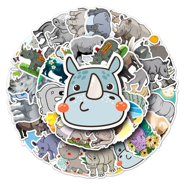 10/50pcs/Pack Lovely Rhino Cartoon Animal Stickers Waterproof Skateboard Motorcycle Guitar Luggage Laptop Bicycle Sticker Toys (ONLINE ORDER ONLY)