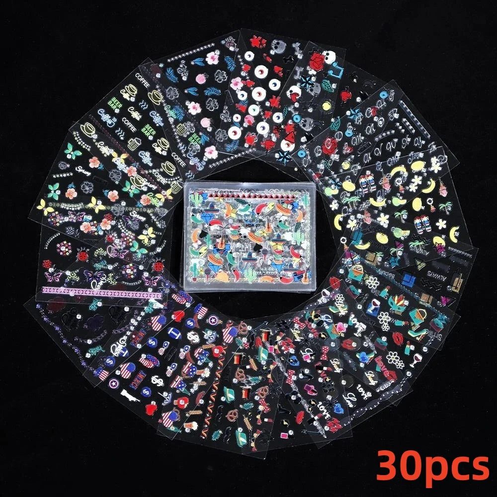 30pcs Black Flowers Nail Art Stickers 3D Self Adhesive Daisy Floral Nail Tips Design Decals Manicure Supplies For Women & Girls* (ONLINE ORDER ONLY)