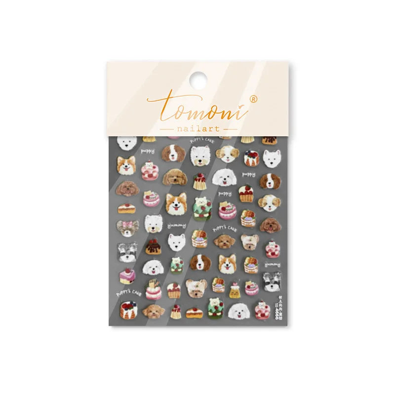 Cute Mango Dog Puppy Bear Bichon Blueberries Strawberry Cake Fruit Juice Desserts Corgi Adhesive Nail Art Sticker Manicure Decal (Online Order Only)