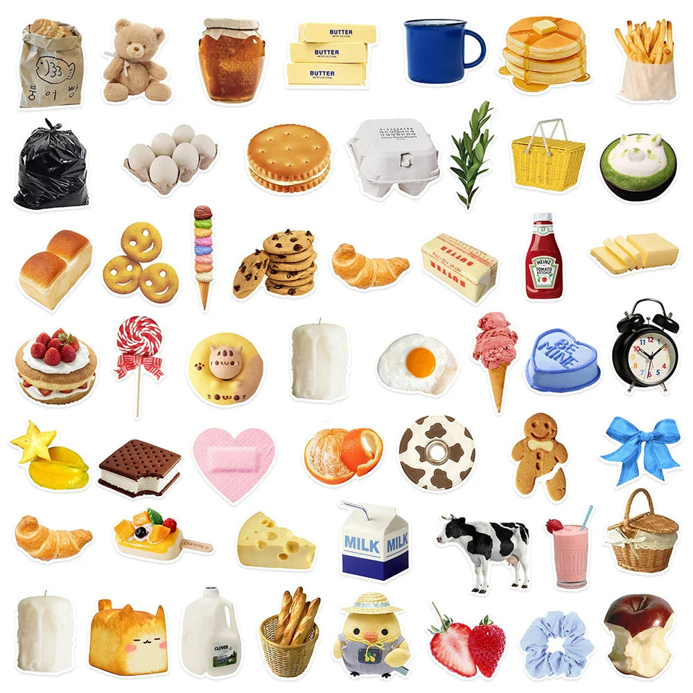 10/30/52pcs Cute Cartoon Stickers Korean Ins Style Food Decals For Fridge Scrapbook Notebook Laptop Waterproof Sticker Kids Toys (ONLINE ORDER ONLY)