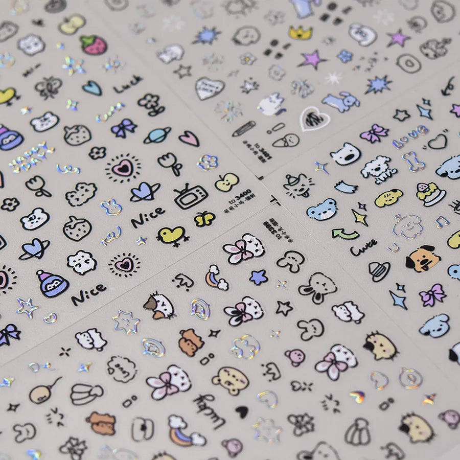Line Cat Dog Bear Rabbit Chicken Animals Apple Cherry Cake Bowknot Butterfly Balloon Rainbow Nail Art Stickers Manicure Decals (ONLINE ORDER ONLY)