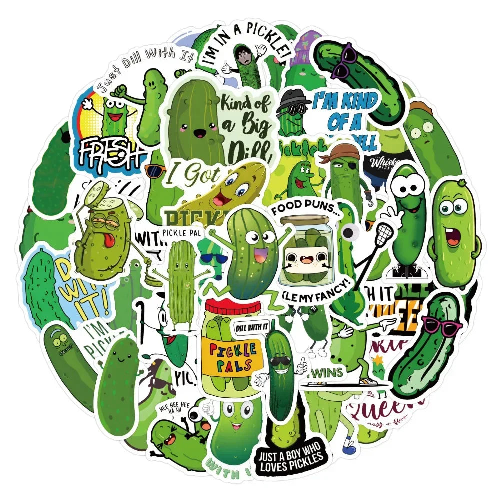 10/60Pcs Pickled Cucumber Cartoon Graffiti Stickers Phone Guitar Laptop Notebook Suitcase Cup Waterproof Sticker Decals Kids Toy (ONLINE ORDER ONLY)