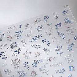 Blue Flower Vivid Bird Hope Can Set You Free Magpie Leaf Pearl Letter Adhesive Nail Art Sticker Aesthetic Beauty Manicure Decal (ONLINE ORDER ONLY)