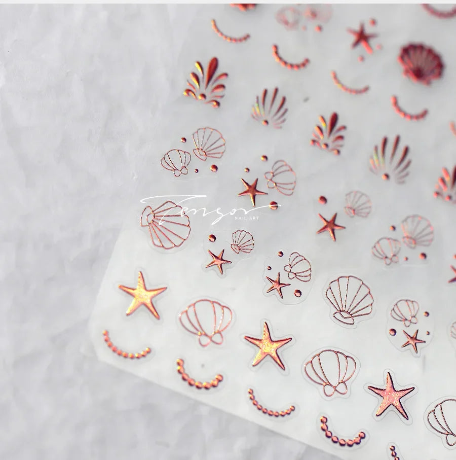 Shiny Laser Constellation Totem Pink Blue Gold Silver Shell Starfish Moon Star 3D Self Adhesive Nail Art Sticker Manicure Decals (ONLINE ORDER ONLY)