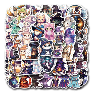 10/55pcs Cute Funny Magic Cat Graffiti Stickers Goth Decals DIY Scrapbook Skateboard Luggage Notebook Diary Graffiti Stickers (ONLINE ORDER ONLY)