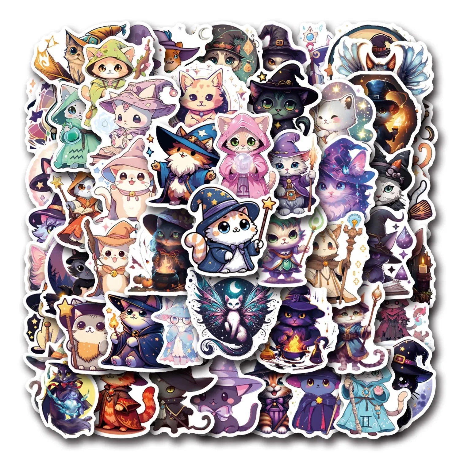 10/55pcs Cute Funny Magic Cat Graffiti Stickers Goth Decals DIY Scrapbook Skateboard Luggage Notebook Diary Graffiti Stickers (ONLINE ORDER ONLY)