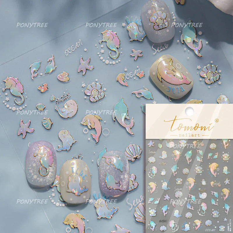 Starfish Dolphin Otter Shell Conch Whale Seahorse Pearl Oyster Infauna Self Adhesive Nail Art Stickers Manicure Decals Wholesale (ONLINE ORDER ONLY)