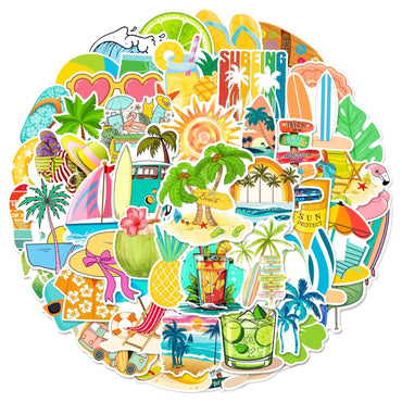 10/50pcs Cute Summer Beach Vacation Aesthetic Stickers Ins Decals Waterproof Scrapbooking Water Bottle Phone Luggage Car Sticker (ONLINE ORDER ONLY)