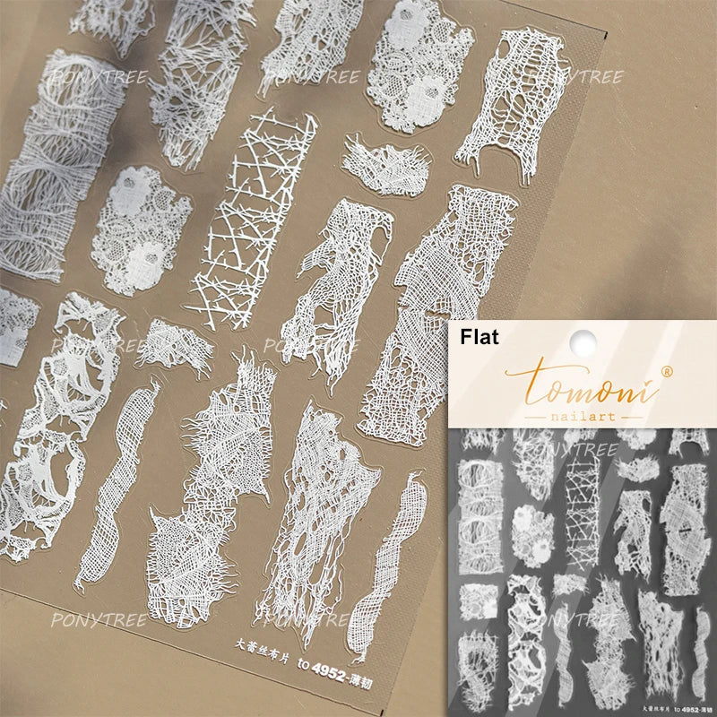 Dreamy Lace Rose Flower Fabric Art Tender Gauze Gird Pearl Pendant Irregular Pattern Nail Art Stickers Decoration Manicure Decal (ONLINE ORDER ONLY)