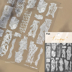 Retro White Lace Bandage Line Bowknot Irregular Fabric Cording Square Calligraphy Adhesive Nail Art Sticker 3D Manicure Decals (ONLINE ORDER ONLY)