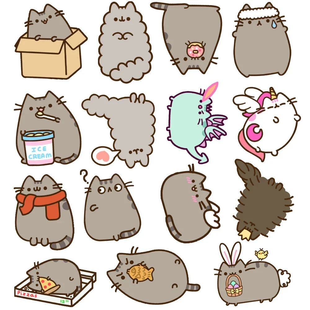 10/30/50PCS Kawaii Chunky Cat Stickers Cute Decals Kids Toy PVC Waterproof Phone Diary Suitcase Skateboard Bike Car Sticker Gift (ONLINE ORDER ONLY)
