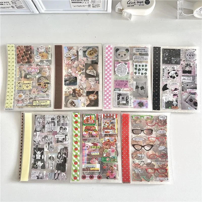 18Pc Set Japanese Y2K Cute Sticker Double Transparent Die cut Sticker Journal Handbook Scrapbooking Decoration Sticker Kids Gift (ONLINE ORDER ONLY)