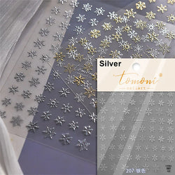 Hot Stamping Romantic White Gold Snowflakes Hexagon Winter 3D Self Adhesive Nail Art Stickers Shiny Rhinestone Manicure Decals (Online Order Only)