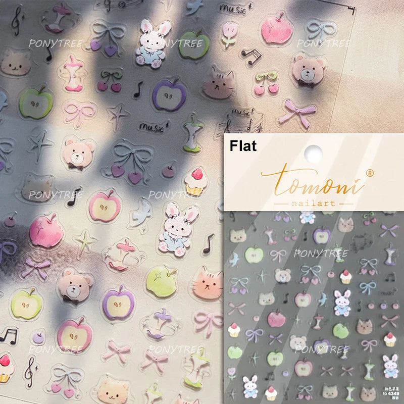 Cat Kitten Star Tree Bell Angel Bowknot Snowman Envelope Pinecone Bone Adhesive Nail Art Stickers Cup Rhinestone Manicure Decals (ONLINE ORDER ONLY)