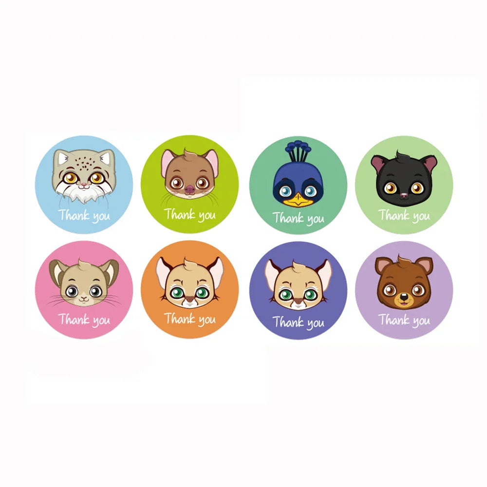 100-500pcs Cartoon Sticker 8 Cute Animal Thank You Stickers for DIY Scrapbooking Stationery Girl or Boy Kids Gifts Seal Labels (ONLINE ORDER ONLY)