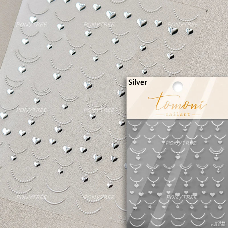 Black Silver Gold Dark Rococo Line Bowknot Wing Key Love Lock Star Tassel Pendant Heart Adhesive Nail Art Sticker Manicure Decal (ONLINE ORDER ONLY)