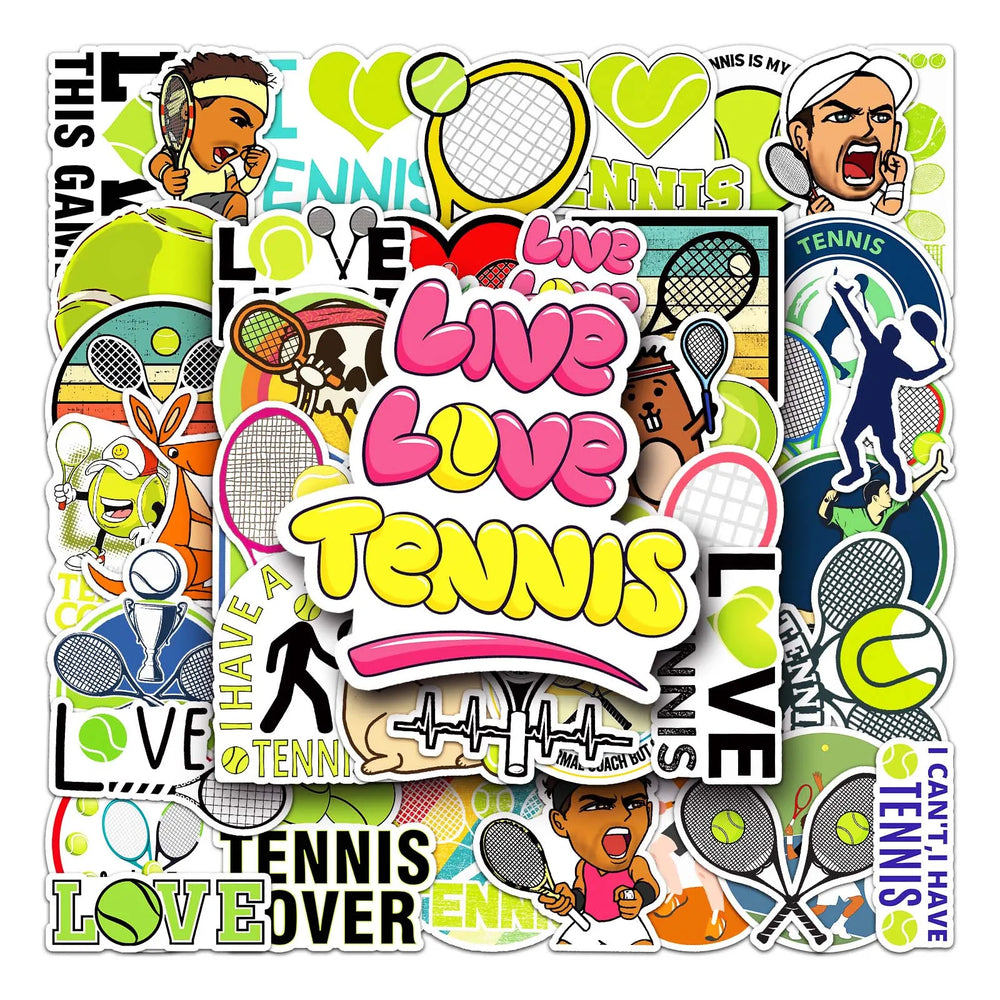 50Pcs Tennis Cartoon Waterproof Vinyl Stickers for Skateboard Snowboard (Online Order Only)