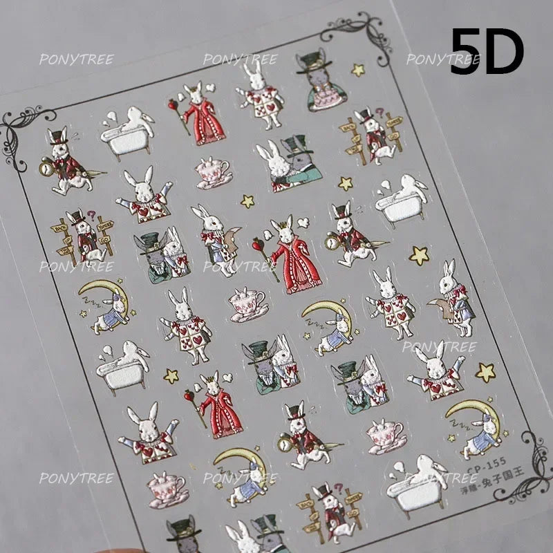 Poker Cards Mr Rabbit Tilted Teacup Bunny Cup Heart Star Block Bow Tie Hot Stamping Adhesive Nail Art Stickers Manicure Decals (ONLINE ORDER ONLY)