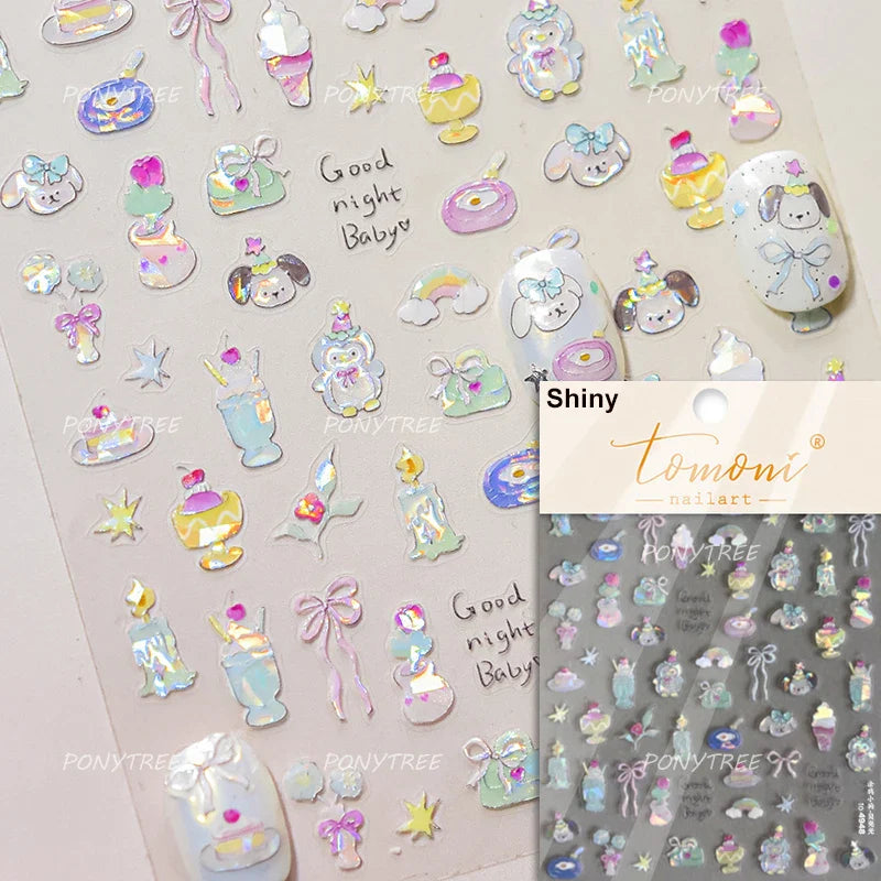 Lovely Dog Bone Bowknot Bread Graffiti Cake Cherry 3D Line Paw Adhesive Nail Art Stickers Cute Cartoon Manicure Decals Wholesale (ONLINE ORDER ONLY)
