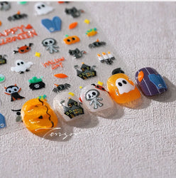 Halloween Ghost Pumpkin Bat Coffin Cat Spider Demon Jelly Self Adhesive Nail Art Sticker Terrifying Candy Candle Manicure Decals (ONLINE ORDER ONLY)