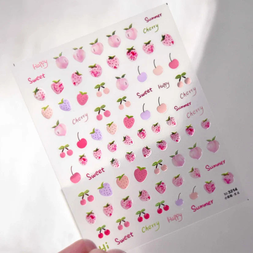 Cute Fresh Fruit Lovely Red Strawberry Grape Cherry Peach 3D Jelly Design Dopamine Self Adhesive Nail Art Sticker Manicure Decal (Online Order Only)