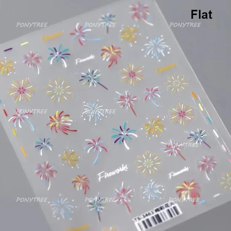 Colorful Fireworks Burst Hot Stamping Process Laser Pink Bright Romantic Self Adhesive Nail Art Stickers Chic Manicure Decals (ONLINE ORDER ONLY)
