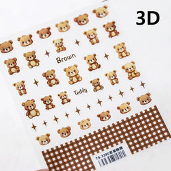 Retro Love Heart White Lace flower Bowknot Tie Pink Bear Flower Strawberry Adhesive Nail Art Stickers Rhinestone Manicure Decals (ONLINE ORDER ONLY)
