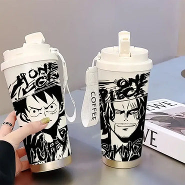 One Piece Thermos Cup: 520ML Luffy & Zoro Anime Straw Mug (ONLINE ORDER ONLY)