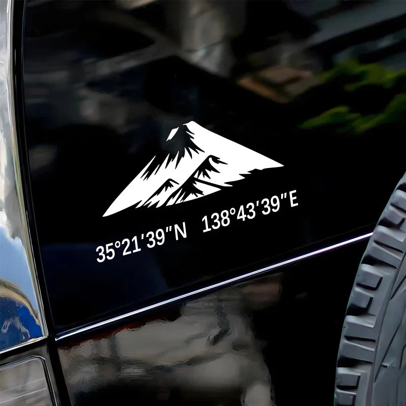 MOUNT FUJI Stickers with its longitude and latitude decal,creative&fashion with high quality for car trucks motorcycles &laptops (ONLINE ORDER ONLY)