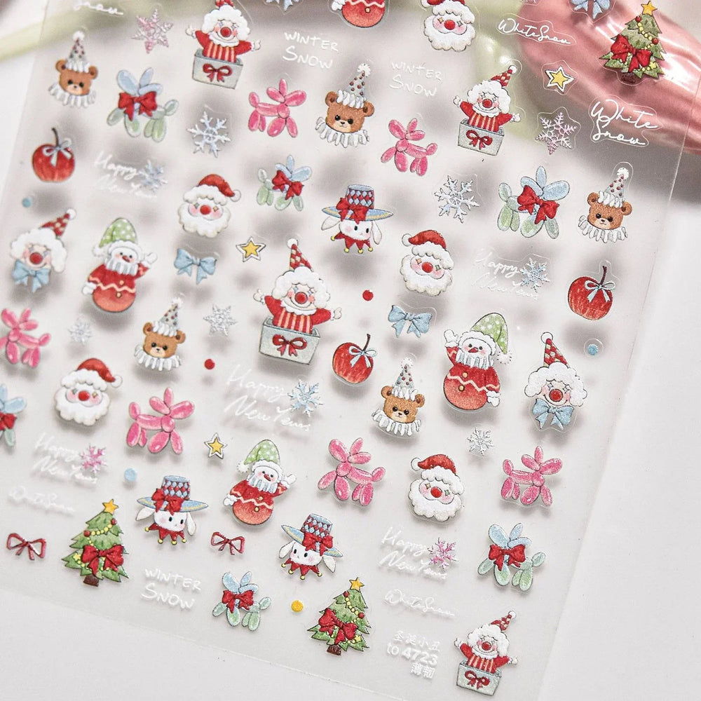 Apple Bear Bunny Snowman Winter Tree Bell Dog Self Adhesive Nail Art Stickers Snowflake Santa Claus Rhinestone Manicure Decals (ONLINE ORDER ONLY)