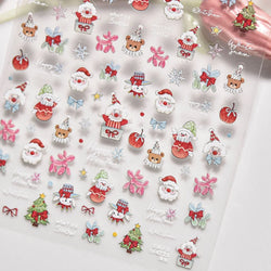 Apple Bear Bunny Snowman Winter Tree Bell Dog Self Adhesive Nail Art Stickers Snowflake Santa Claus Rhinestone Manicure Decals (ONLINE ORDER ONLY)