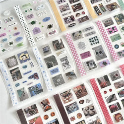 18Pc Set Japanese Y2K Cute Sticker Double Transparent Die cut Sticker Journal Handbook Scrapbooking Decoration Sticker Kids Gift (ONLINE ORDER ONLY)