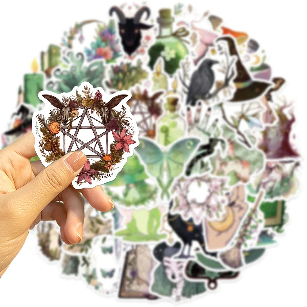 10/30/50/100pcs Cute Art Gothic Pink Green Magic Witch Aesthetic Stickers Cartoon Decal Laptop Phone Suitcase Decoration Sticker (ONLINE ORDER ONLY)