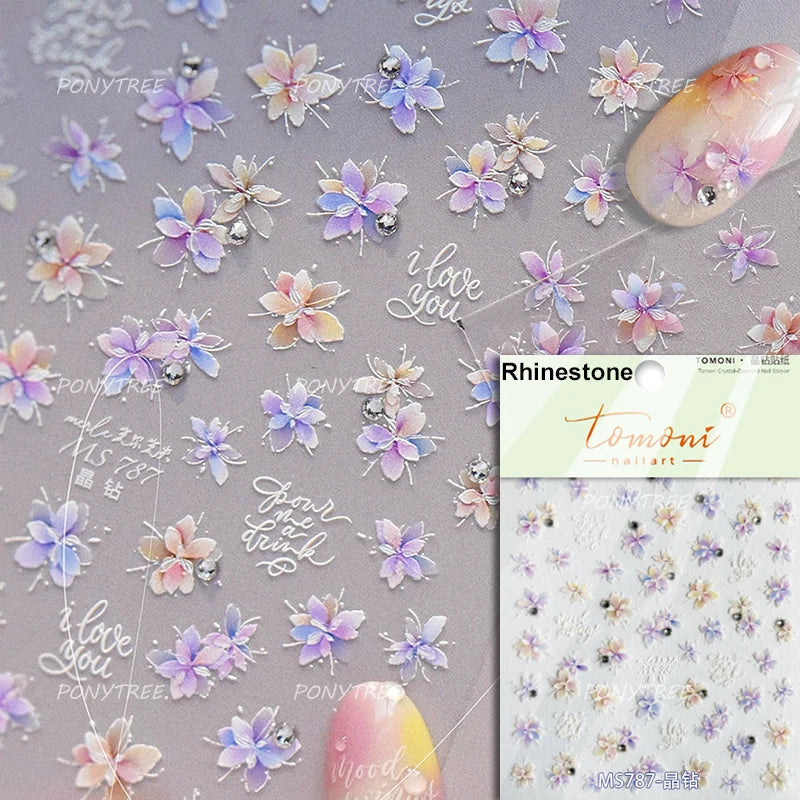 Charm Pink Yellow Flower Petal Stamen Stamen Peony Self Adhesive Nail Art Decorations Stickers Shiny Rhinestone Manicure Decals (ONLINE ORDER ONLY)