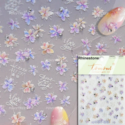 Colourful Dried Flower Petal Texture Peach Blossom Orchid Fragrant Bouquet 5D 3D Self Adhesive Nail Art Stickers Manicure Decals (ONLINE ORDER ONLY)