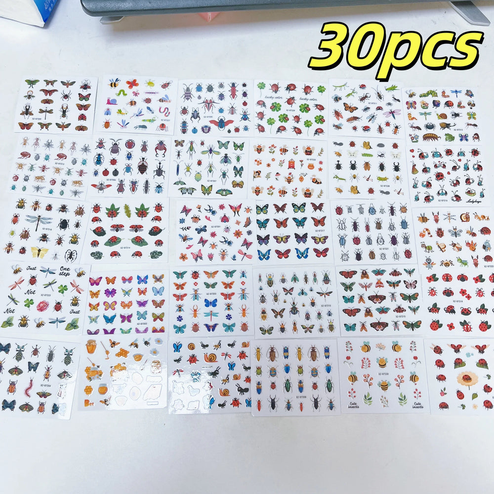 30pcs/Set Y2K 3D Cute Insect Nail Stickers Chic Dragonfly Spider Insect Butterfly Design Sliders Ladybug Beetle Manicure Decals* (Online Order Only)