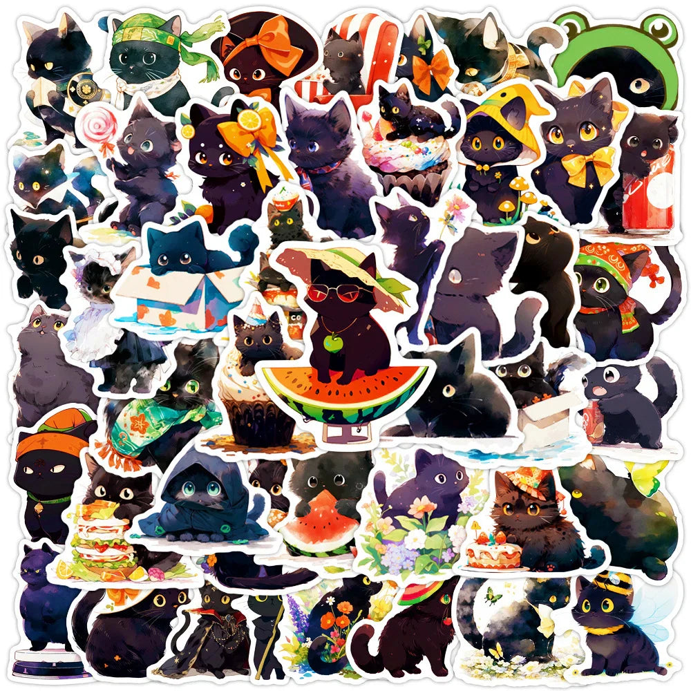 Kawaii Black Cat Stickers 10/30/50pcs Aesthetic Decals for Laptop, Suitcase, Fridge, Notebook (ONLINE ORDER ONLY)