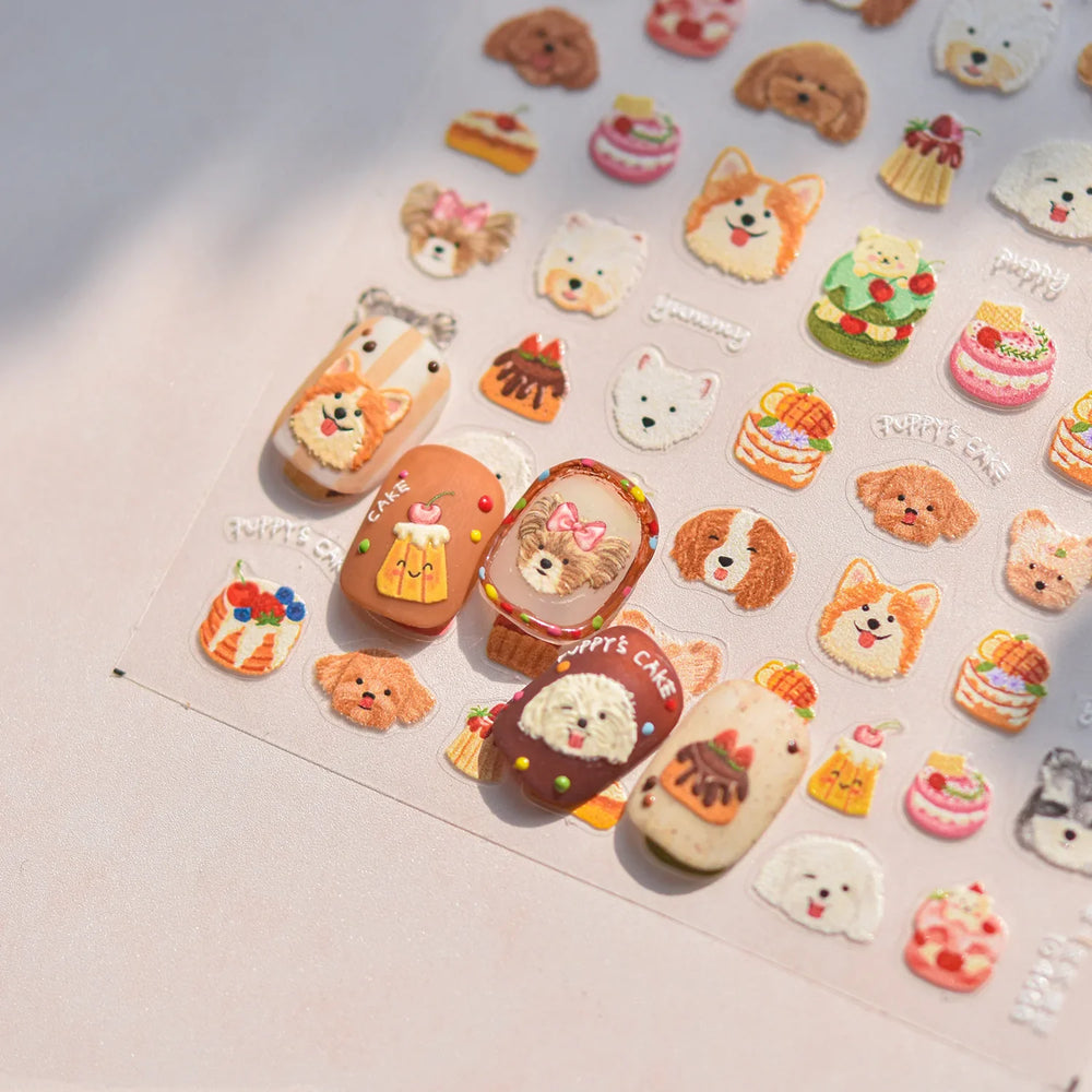 Cute Mango Dog Puppy Bear Bichon Blueberries Strawberry Cake Fruit Juice Desserts Corgi Adhesive Nail Art Sticker Manicure Decal (Online Order Only)