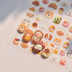 Cute Mango Dog Puppy Bear Bichon Blueberries Strawberry Cake Fruit Juice Desserts Corgi Adhesive Nail Art Sticker Manicure Decal (Online Order Only)