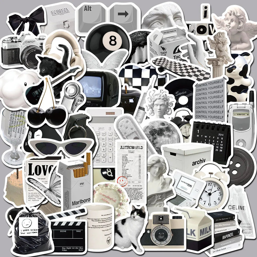 Black Graffiti Stickers for Luggage, Water Bottle, Notebook, Motorcycle, Car, Laptop, Phone - 10/30/61pcs (ONLINE ORDER ONLY)